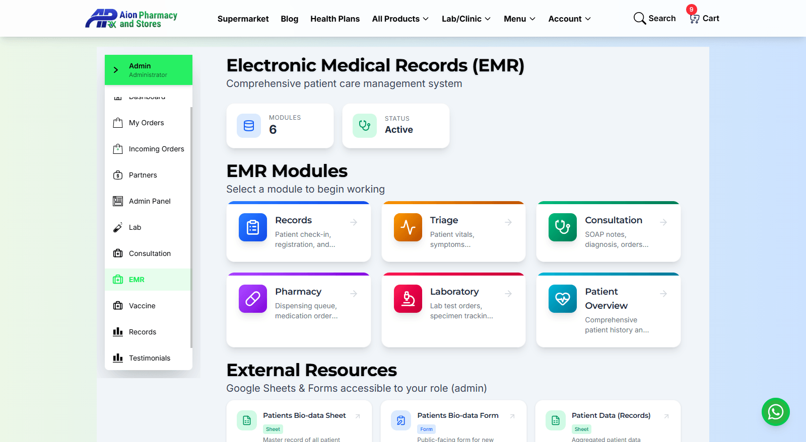 Electronic medical record landing screen