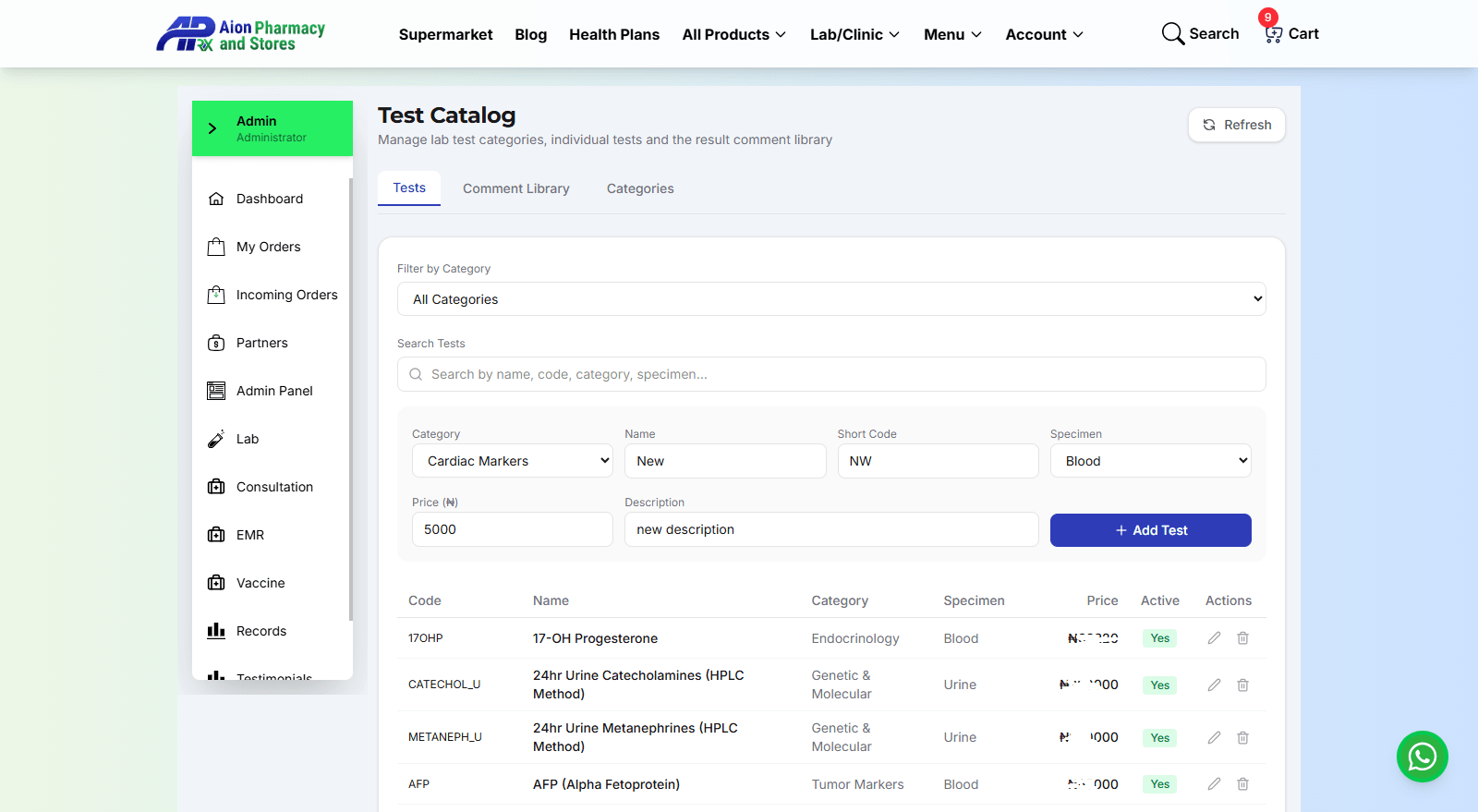Test catalogue management