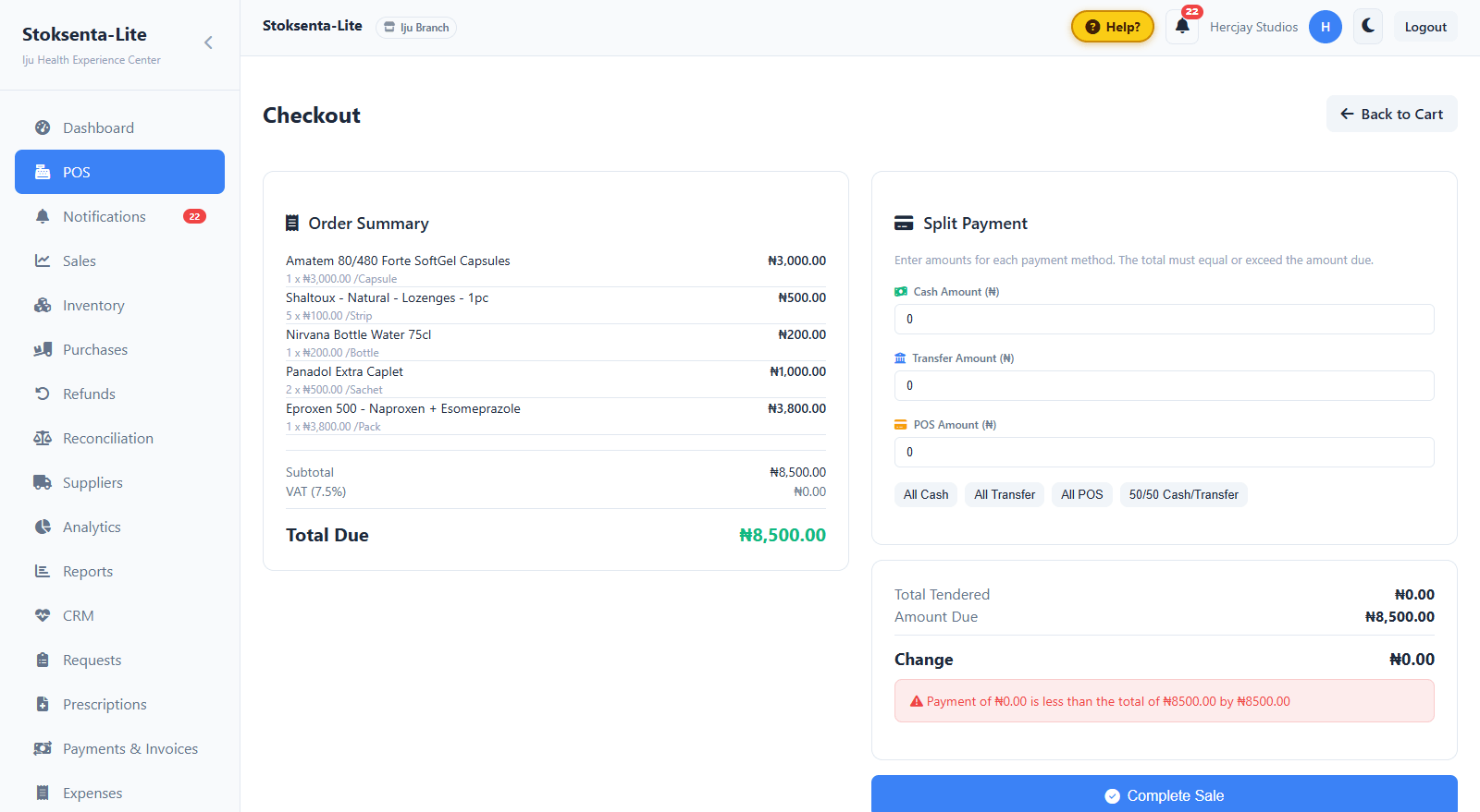 Point of sale checkout
